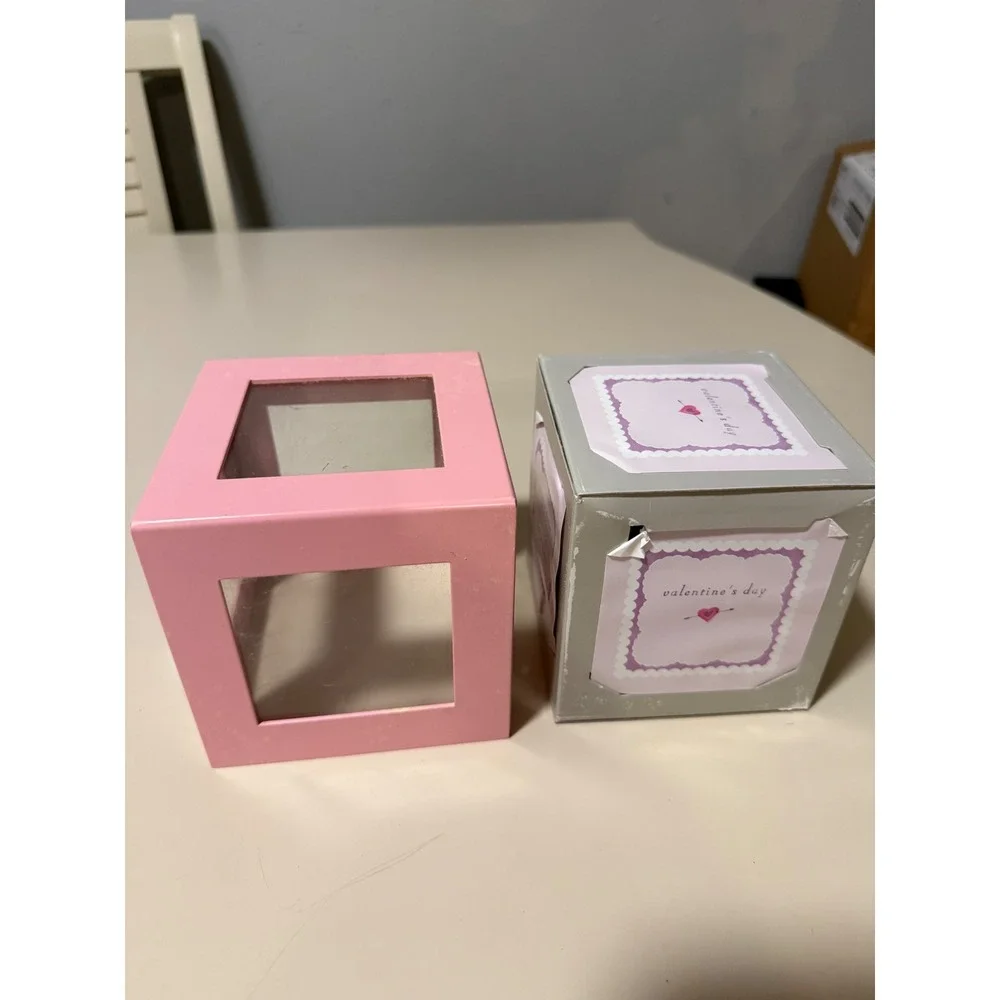 Vintage 2001 Target Pink Photo Cube Holds 5 3x3 Photos Valentines Day Decor